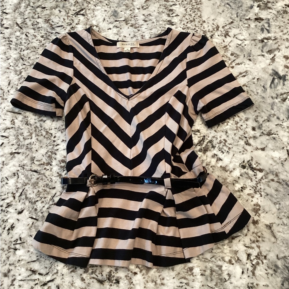 Monteau Los Angeles, M, beige and black striped top